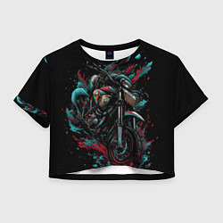 Футболка 3D укороченная женская Мото и брызги краски, цвет: 3D-принт