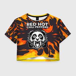 Футболка 3D укороченная женская Red Hot Chili Peppers рок панда и огонь, цвет: 3D-принт