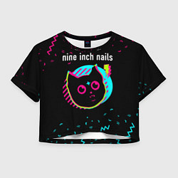 Футболка 3D укороченная женская Nine Inch Nails - rock star cat, цвет: 3D-принт