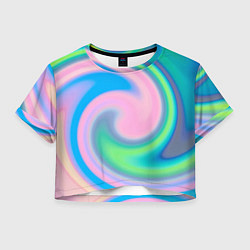 Футболка 3D укороченная женская Абстрактный разноцветный круговорот, цвет: 3D-принт