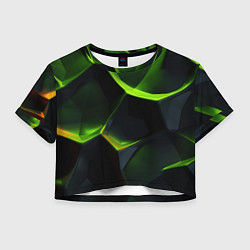Футболка 3D укороченная женская Green neon abstract geometry, цвет: 3D-принт