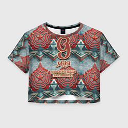 Футболка 3D укороченная женская 9 мая спасибо деду за победу паттерн, цвет: 3D-принт