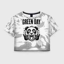 Футболка 3D укороченная женская Green Day рок панда на светлом фоне, цвет: 3D-принт