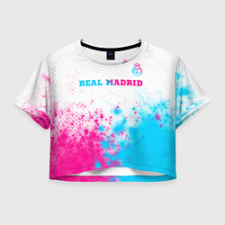 Футболка 3D укороченная женская Real Madrid neon gradient style посередине, цвет: 3D-принт