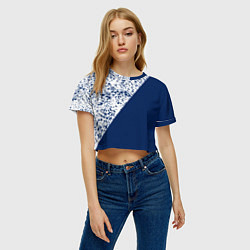 Футболка 3D укороченная женская Сине-белый пополам, цвет: 3D-принт — фото 2