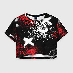 Футболка 3D укороченная женская Логотип Чанган на фоне брызг красок, цвет: 3D-принт