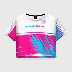 Футболка 3D укороченная женская Manchester City neon gradient style посередине, цвет: 3D-принт
