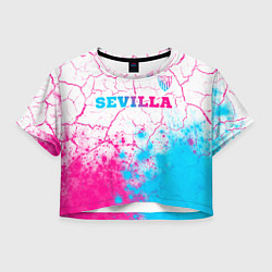 Футболка 3D укороченная женская Sevilla neon gradient style посередине, цвет: 3D-принт