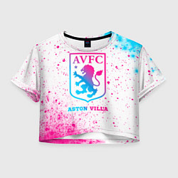 Футболка 3D укороченная женская Aston Villa neon gradient style, цвет: 3D-принт