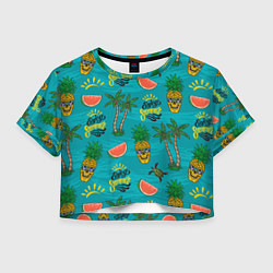 Футболка 3D укороченная женская Enjoy summer pattern - pineapple, цвет: 3D-принт