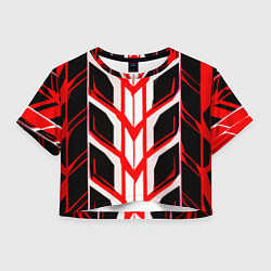 Футболка 3D укороченная женская Красные полосы на чёрно-белом фоне, цвет: 3D-принт