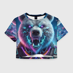Футболка 3D укороченная женская Cyber bear - neon glow, цвет: 3D-принт