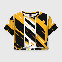 Футболка 3D укороченная женская Black and yellow stripes on a white background, цвет: 3D-принт