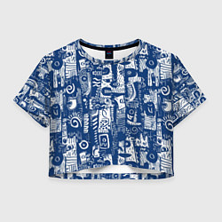 Футболка 3D укороченная женская Маски туземные абстракция, цвет: 3D-принт