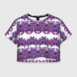 Футболка 3D укороченная женская Узорчатый фиолетовый орнамент, цвет: 3D-принт