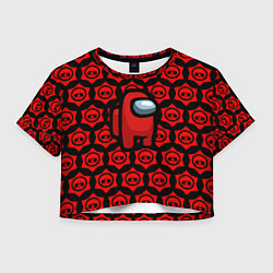 Футболка 3D укороченная женская Among us pattern brawl stars, цвет: 3D-принт