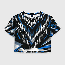 Футболка 3D укороченная женская Абстрактные бело-синие шипы, цвет: 3D-принт
