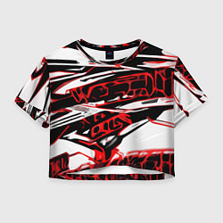 Женский топ Красно-чёрная агрессивная абстракция на белом фоне