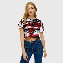 Футболка 3D укороченная женская Красно-чёрная агрессивная абстракция на белом фоне, цвет: 3D-принт — фото 2