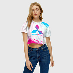Футболка 3D укороченная женская Mitsubishi neon gradient style, цвет: 3D-принт — фото 2