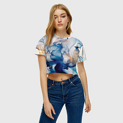 Футболка 3D укороченная женская Синий батик, цвет: 3D-принт — фото 2