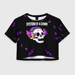 Футболка 3D укороченная женская System of a Down неоновый череп, цвет: 3D-принт