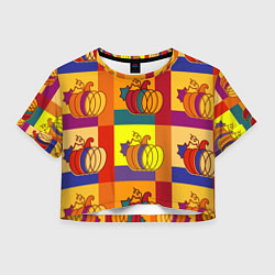 Футболка 3D укороченная женская Тыква разноцветная, цвет: 3D-принт