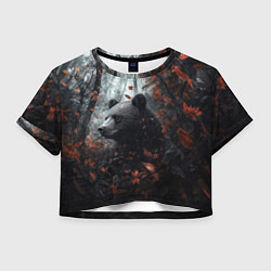 Футболка 3D укороченная женская Медведь в пасмурном лесу, цвет: 3D-принт