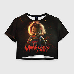 Футболка 3D укороченная женская Chucky wanna play?, цвет: 3D-принт