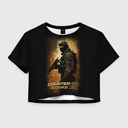 Футболка 3D укороченная женская Counter strike спецназовец, цвет: 3D-принт