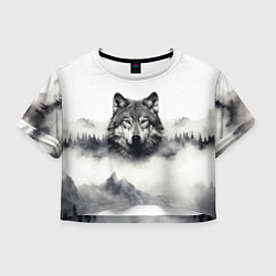 Футболка 3D укороченная женская Голова серого волка, цвет: 3D-принт