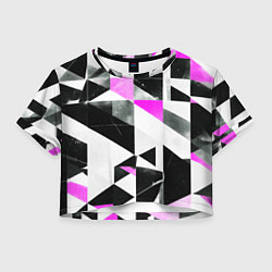 Футболка 3D укороченная женская Black and pink abstraction on a white background, цвет: 3D-принт