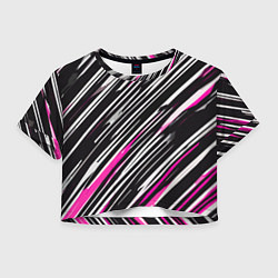 Женский топ Диагональные розово-белые полосы на чёрном фоне