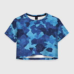 Футболка 3D укороченная женская Синий камуфляж, цвет: 3D-принт
