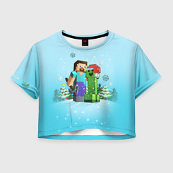 Футболка 3D укороченная женская Minecraft - New Year, цвет: 3D-принт