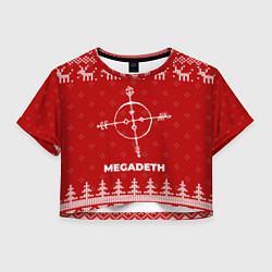 Футболка 3D укороченная женская Новогодний Megadeth с оленями, цвет: 3D-принт