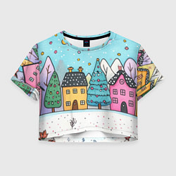 Женский топ Новогодние рисованные домики