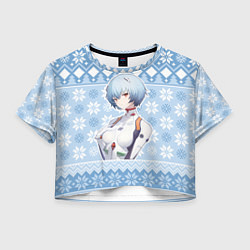 Футболка 3D укороченная женская Rei christmas sweater Evangelion, цвет: 3D-принт