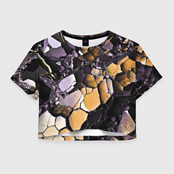 Футболка 3D укороченная женская Чёрно-жёлтый камень, цвет: 3D-принт