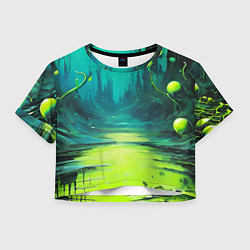 Футболка 3D укороченная женская Зелёная кислотная абстракция, цвет: 3D-принт