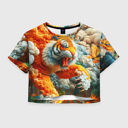Футболка 3D укороченная женская Сказочный облачный тигр - нейроарт фантазия, цвет: 3D-принт