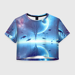 Футболка 3D укороченная женская Луна и рыбы - нейроарт фантазия, цвет: 3D-принт