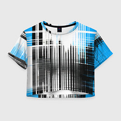 Футболка 3D укороченная женская Сине-чёрный гранж на белом фоне, цвет: 3D-принт