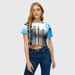Футболка 3D укороченная женская Сине-чёрный гранж на белом фоне, цвет: 3D-принт — фото 2