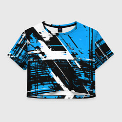 Футболка 3D укороченная женская Diagonal black and white stripes on a blue backgro, цвет: 3D-принт