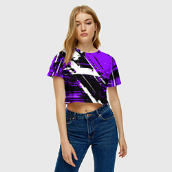 Футболка 3D укороченная женская Diagonal black and white stripes on a purple backg, цвет: 3D-принт — фото 2