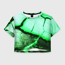 Футболка 3D укороченная женская Трещины на абстрактном зелёном фоне, цвет: 3D-принт