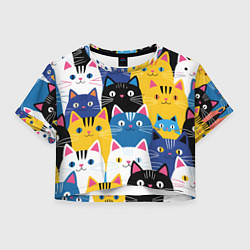 Футболка 3D укороченная женская Много цветных котиков, цвет: 3D-принт