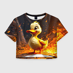 Футболка 3D укороченная женская Утенок в огне, цвет: 3D-принт