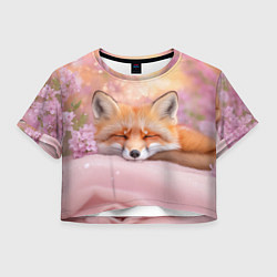 Футболка 3D укороченная женская Милая лисичка и сирень, цвет: 3D-принт